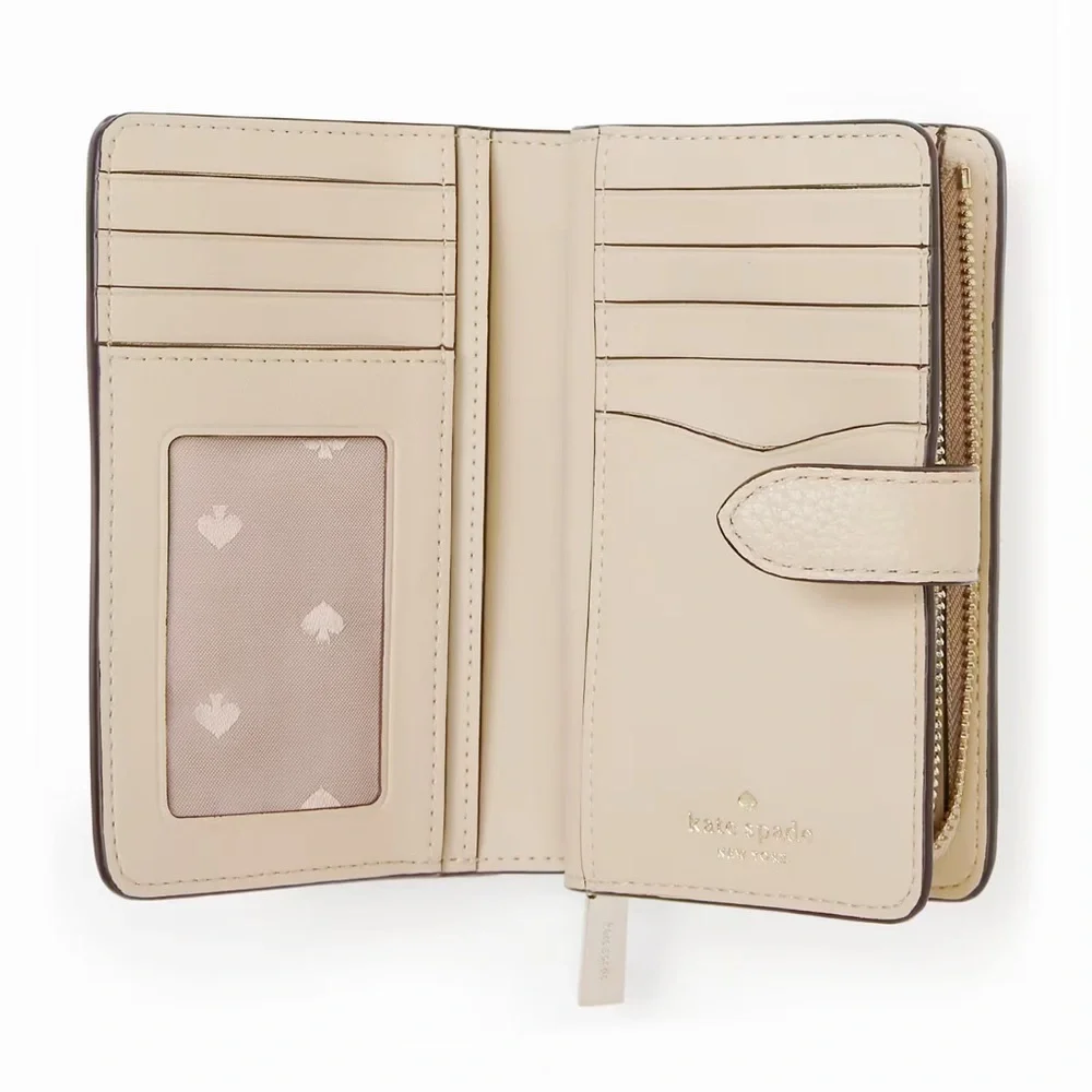 kate spade Two-Tone Pebbled Leather Wallet in Cream and Beige